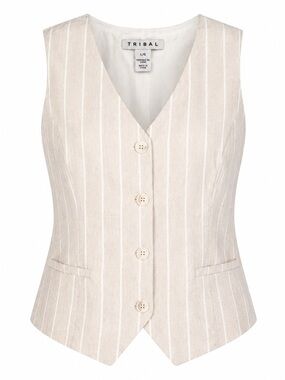 NWT Tribal Linen Blend Button Front Vest Safari Large
